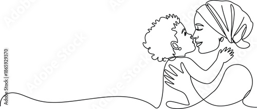 Minimalist mother and child line art illustration, one line continuous drawing, tender maternal love sketch, modern family artwork