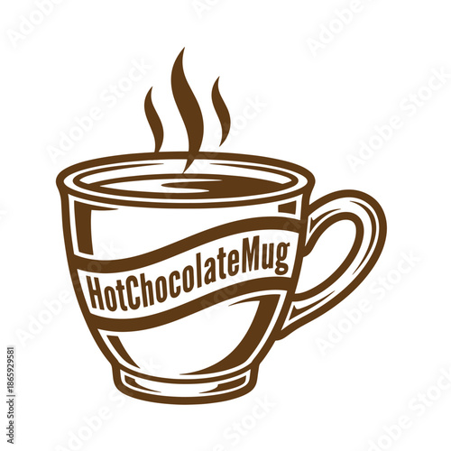 Brown hot chocolate mug with steam rising isolated on transparent background