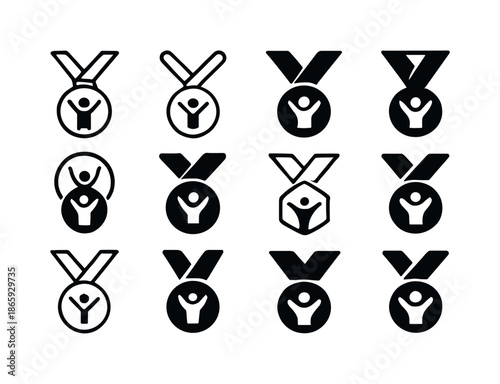 Fitness Challenge Icons. Fitness challenge ideas for groups. Icon set. Set Logo of Fitness challenge ideas for groups: medal. harmonious logo variations of the