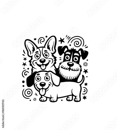 Dogs faces doodle   Collection of hand drawn funny cute faces of dogs pets of different breeds and fur styles isolated on transparent background. Illustration of dogs breeds for kids