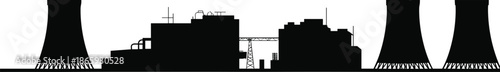 Silhouette of nuclear power plant, industrial energy facility, cooling towers and reactor buildings, electric energy generation, industrial infrastructure, power station landscape