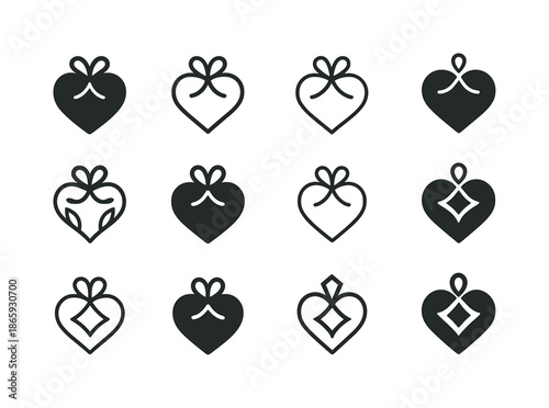 Bridal DIY Icon Set. DIY decorations for bridal showers. Icon set. Set Logo of DIY decorations for bridal showers: heart-shaped ornament. harmonious logo