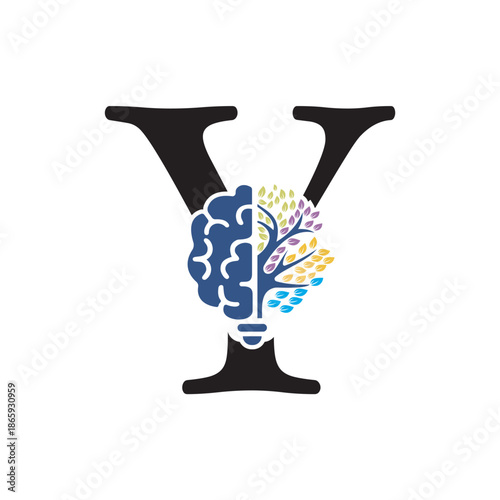Brain Tree Logo  combine with letter Y vector template