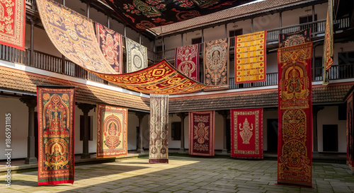 Traditional Art Featuring Colorful Tapestries and Intricate Weaving at Kochi Muziris Biennale