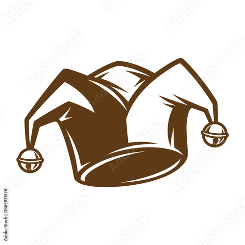 Brown jesters hat with bells on transparent background