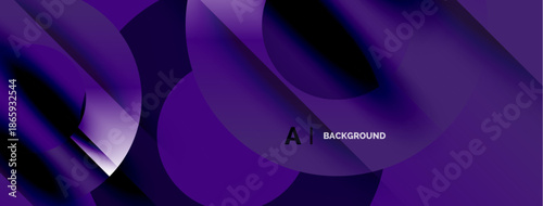 Abstract purple fluid shapes overlap, creating dynamic background. Gradient shades offer depth, modern aesthetic. Minimalist design.