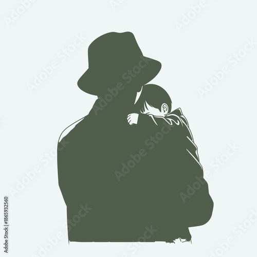 Silhouette of a man wearing a hat and holding a flower