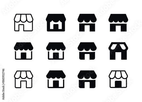 Store Logo Variations. Store. Icon set. Set Logo of store: awning and entrance. harmonious logo variations of the same emblematic concept, each with different