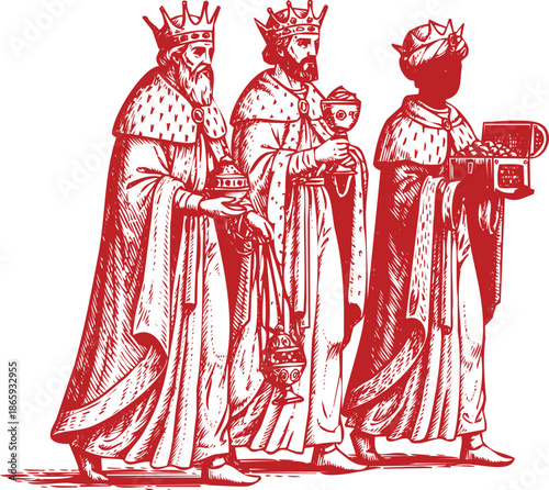 Three wise men bearing gifts illustration for christian holiday
