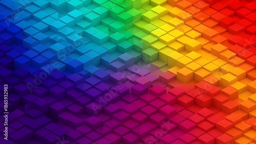 3D geometric abstract background with blue, yellow, white, and pink cubes, giving a bright, modern, and creative impression.