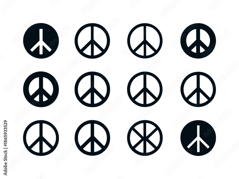 Obraz premium Peace Logo Variations. Peace. Icon set. Set Logo of Peace: peace sign. harmonious logo variations of the same emblematic concept, each with different artistic