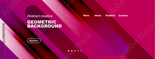 Abstract geometric background design. Vibrant pinks, reds blend into purple. Website header with navigation options present.