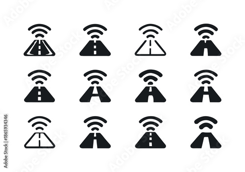 Intelligent Transport Logo Variations. Intelligent transportation networks. Icon set. Set Logo of Intelligent transportation networks: wireless road signal.