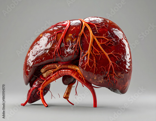 Anatomy study of the human liver, showcasing intricate detail and structure. This image offers an inside look at this vital organ