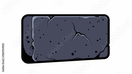 Stylized, rough, gray stone with dark cracks and small pockmarks on a white background