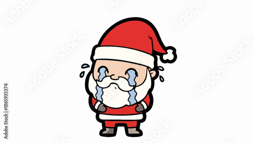 Sad cartoon Santa Claus crying tears of sorrow