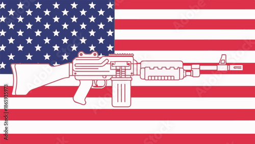 Stylized firearm graphic superimposed on the American flag