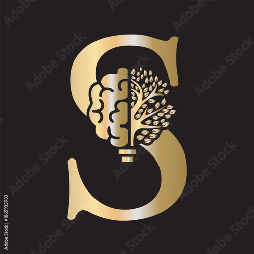 Brain Tree Logo  combine with letter S vector template