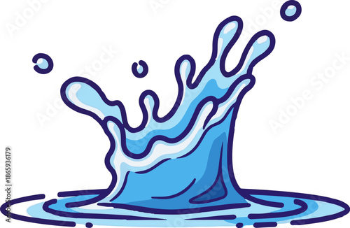 Vibrant blue water splashing upwards with droplets in a dynamic liquid motion