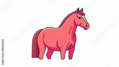 Stylized cartoon horse in a salmon pink hue, with a white blaze on its face