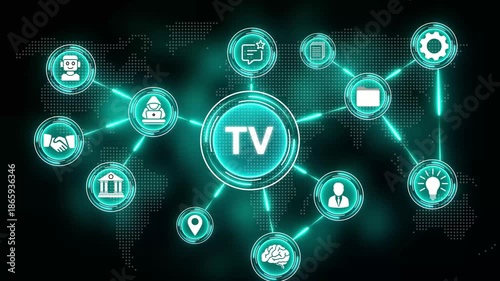 Wallpaper Mural Global Technology Network with Icons for Business Growth Security and AI world map digital Torontodigital.ca