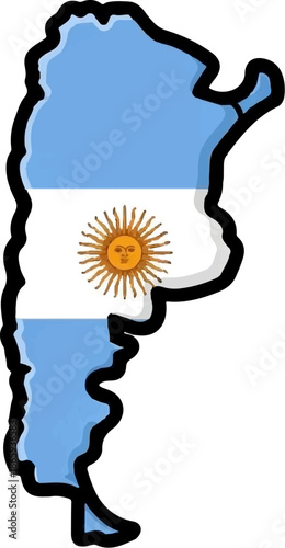 Stylized map outline of Argentina with its national flag