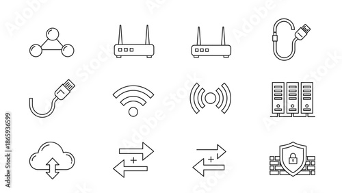 Collection of Simple Network Icons and Symbols.