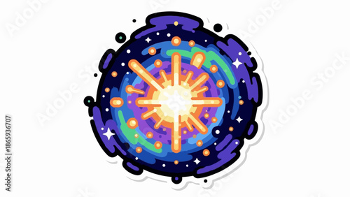 Vibrant explosion of cosmic energy, bursts with light and color