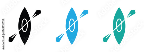 Kayak boat icon. Canoe with paddle vector icon. The sport of rowing. Boat symbol. Fishing, tourism, Outdoor activities. kayaking vector icon illustration symbol design. 