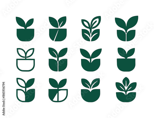 Ecological Logo Variations. Design with ecology materials trend. Icon set. Set Logo of design with ecology materials trend: plant-based product emblem.