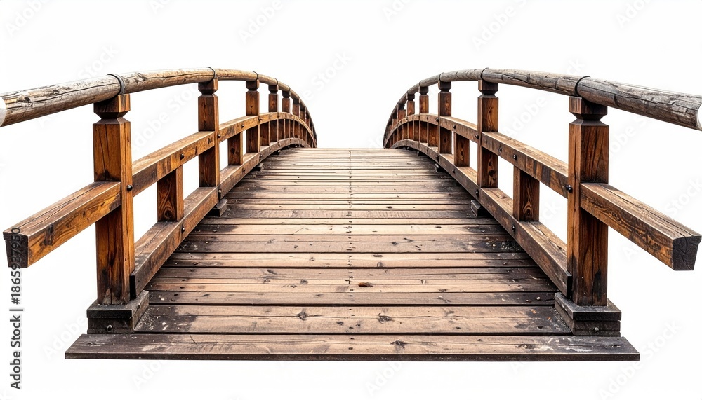 Fototapeta premium Wooden arched bridge over nothing, isolated white
