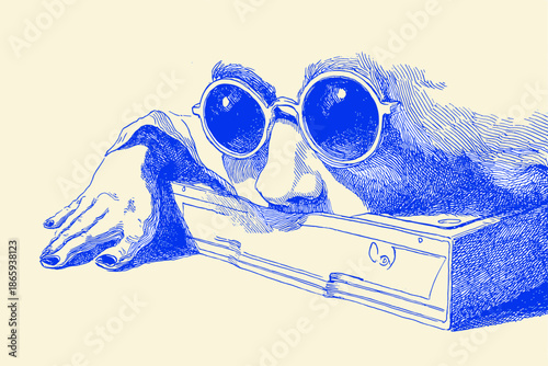 Retro Cartoon Monkey with Cassette Player