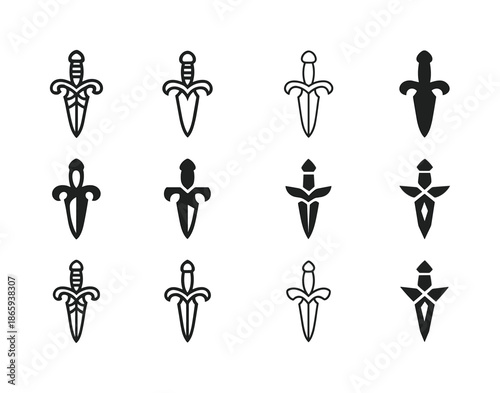 Ancient Relics Icon Set. ancient relics. Icon set. Set Logo of ancient relics: ceremonial dagger. harmonious logo variations of the same emblematic concept,