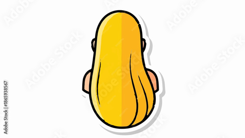 Simple cartoon illustration of the back of a person's head with long blonde hair