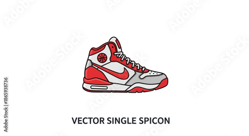 Red and White High-Top Sneaker Vector Illustration.