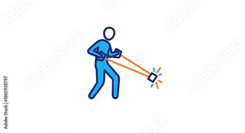 Blue figure launching a projectile with a slingshot.