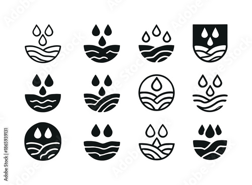 Rain-Soaked Earth Logos. Rain-soaked earth. Icon set. Set Logo of rain-soaked earth: Soil texture close-up. harmonious logo variations of the same emblematic