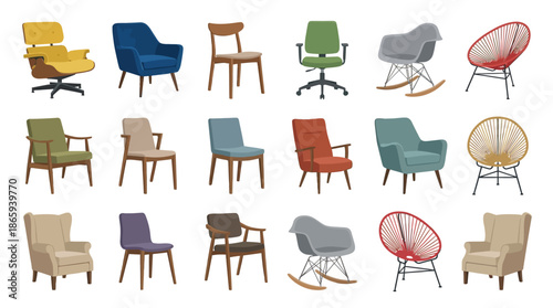 Collection of Modern Chairs in Various Colors.