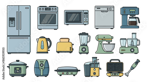 Collection of Various Kitchen Appliances and Tools.