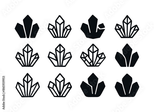 Mineral Icon Variations. Mineral. Icon set. Set Logo of Mineral: mineral lattice. harmonious logo variations of the same emblematic concept, each
