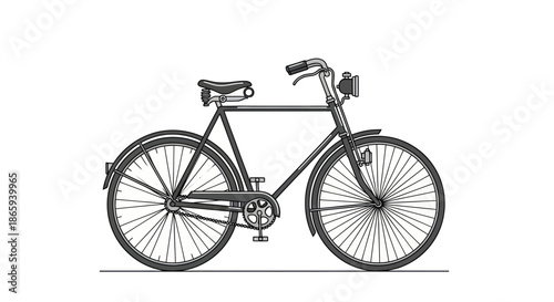 Vintage Bicycle Illustration with Classic Design and Detailed Spokes.