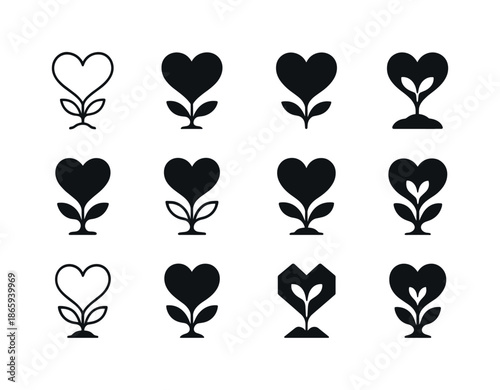 Self-Compassion Logo Variations. Self-compassion and self-acceptance practices. Icon set. Set Logo of self-compassion and self-acceptance practices: heart