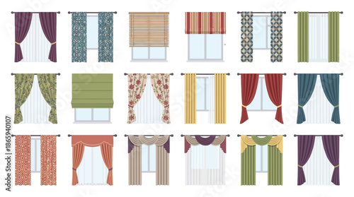 Collection of Various Window Curtains and Drapes.