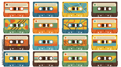 Collection of Vintage Cassette Tapes Displayed.
