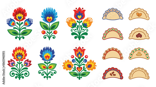 Colorful Floral Embroidery and Food Pies.