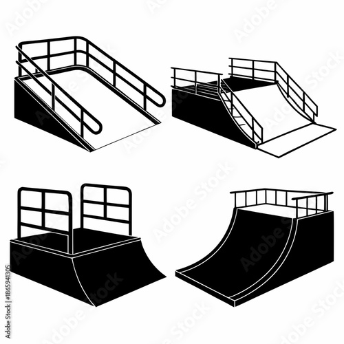 Skatepark ramps and rails