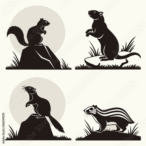 Silhouette of various squirrels and chipmunks
