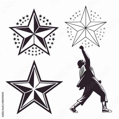 Celebratory stars and victory pose