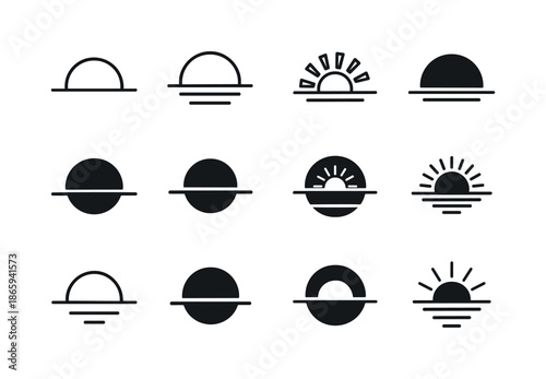 Twilight Logo Variations. Twilight. Icon set. Set Logo of Twilight: horizon line. harmonious logo variations of the same emblematic concept, each