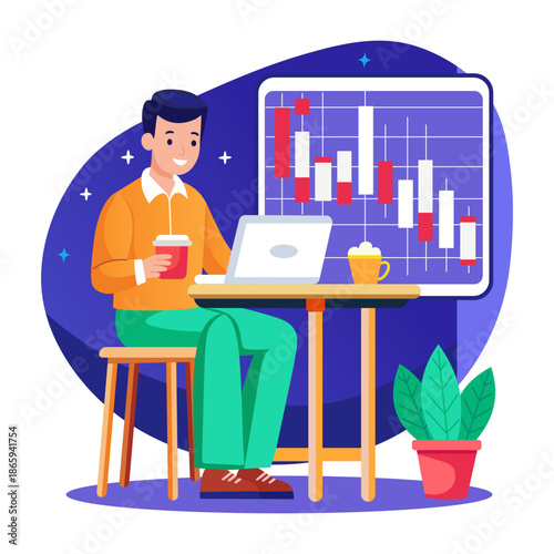 Flat style illustration showing crypto chart